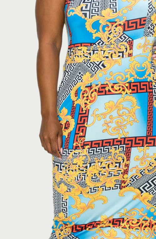 Shop L I V D Sofia Mixed Print One-shoulder Body-con Dress In Blue