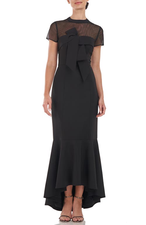 JS Collections Kylie Illusion Yoke Bow High-Low Gown in Black at Nordstrom, Size 6