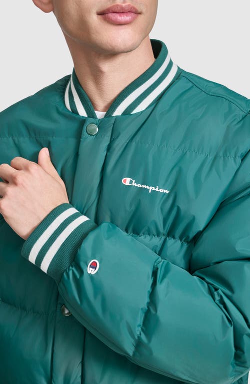 Champion Varsity Quilted Bomber Jacket In Rain Forest