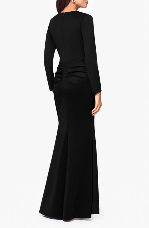 Shop Xscape Evenings Side Ruffle Long Sleeve Scuba Gown In Black