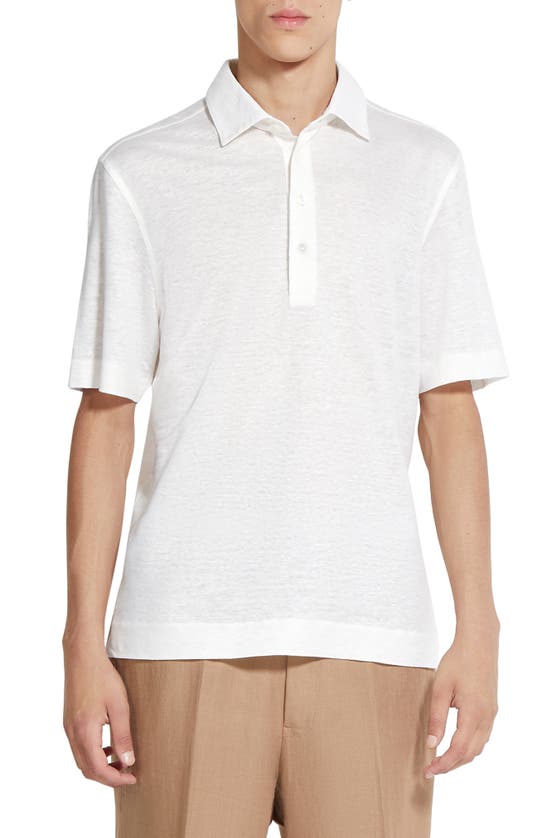 Shop Zegna Linen Polo In Bianco