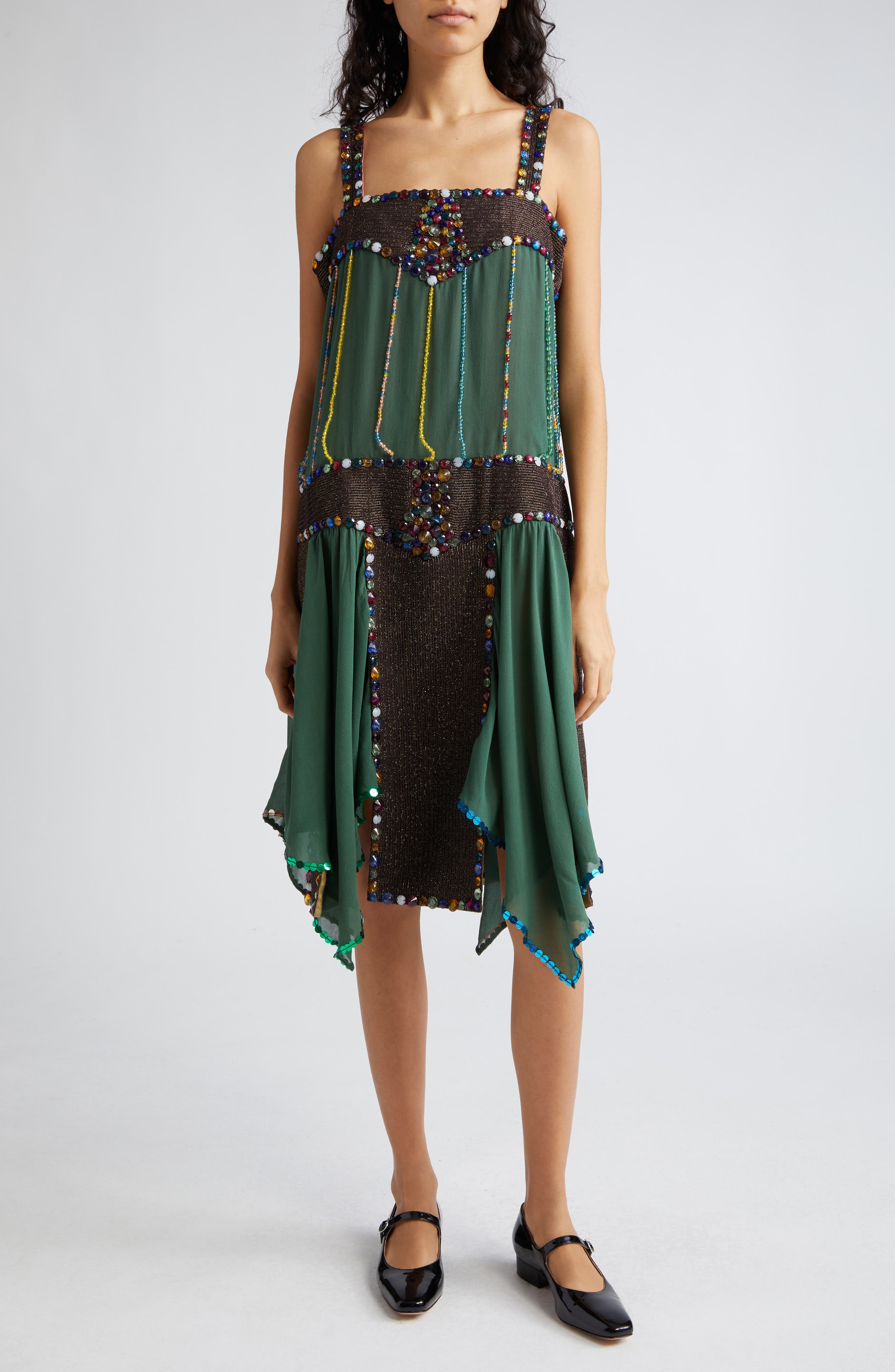 Bode Gem Jarvis Beaded Silk Flapper Dress in Emerald | Smart Closet