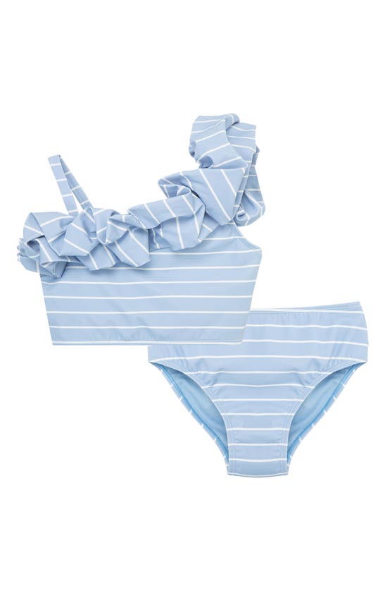 Habitual Kids' Little Girl's & Girl's 2-piece Striped One-shoulder Bikini Set In Light Blue