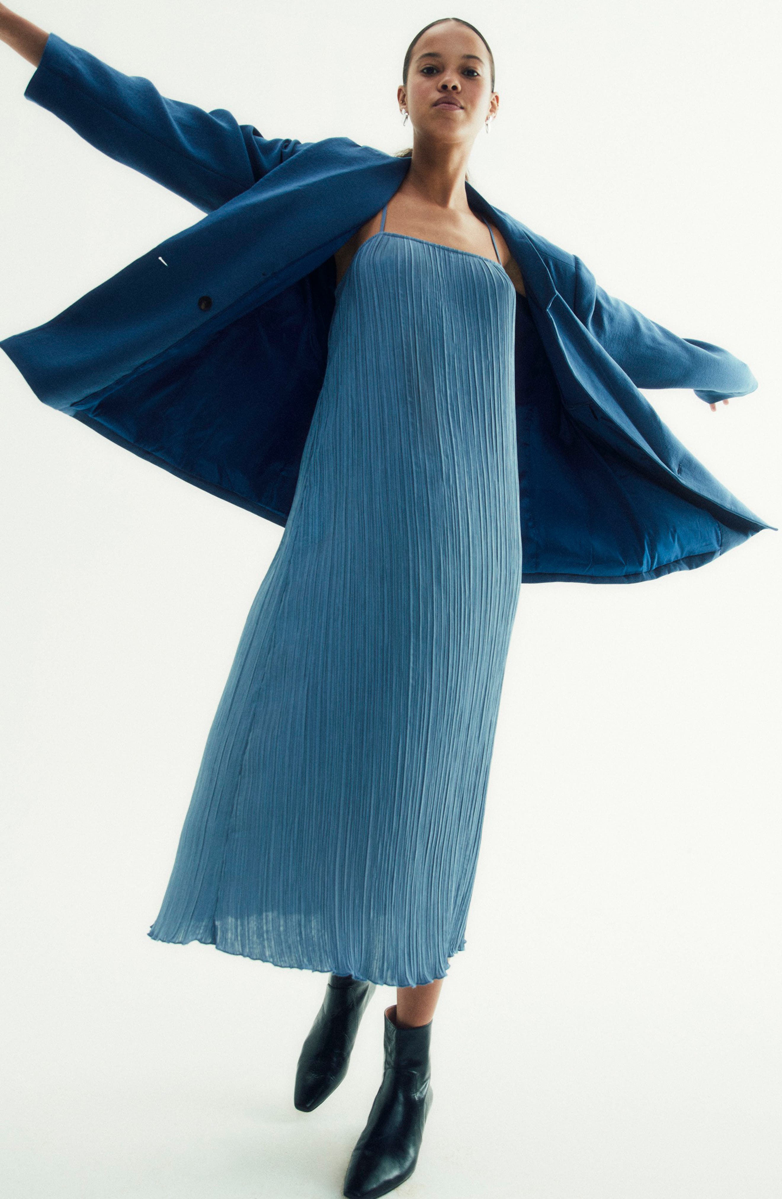 Madewell The Goldie Pliss Dress in Teapot Blue | Smart Closet