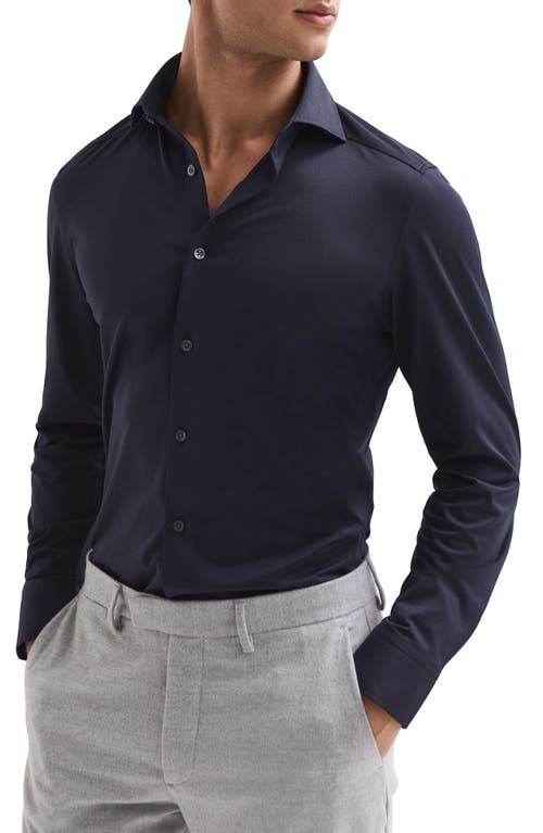 Reiss Navy Cutaway Collar Jersey Slim Fit Shirt In Blue
