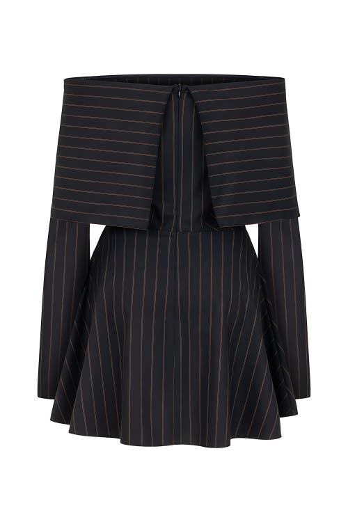 Shop Nocturne Off The Shoulder Striped Dress In Black