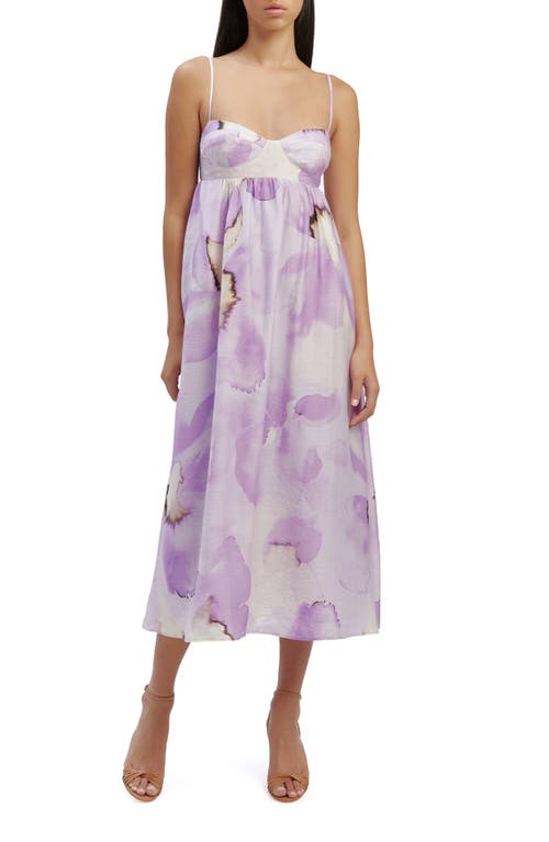 Lenora Abstract Floral Midi Dress in Lavender Floral