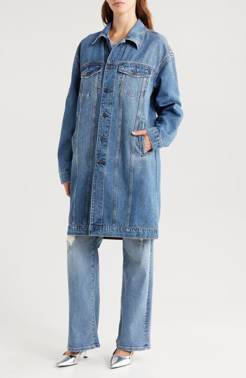 Hidden Jeans Full Length Denim Trucker Jacket In Medium Wash