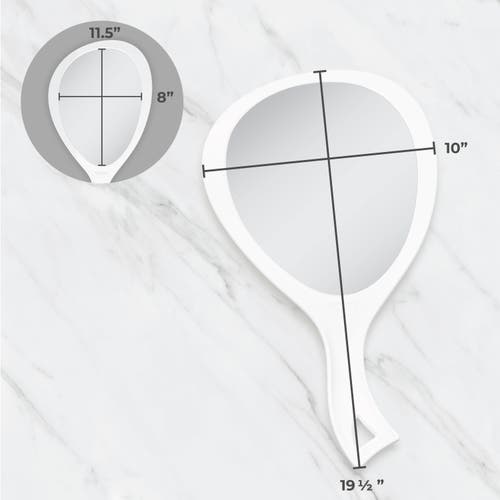 Zadro Xl Teardrop Handheld Mirror With Handle In White