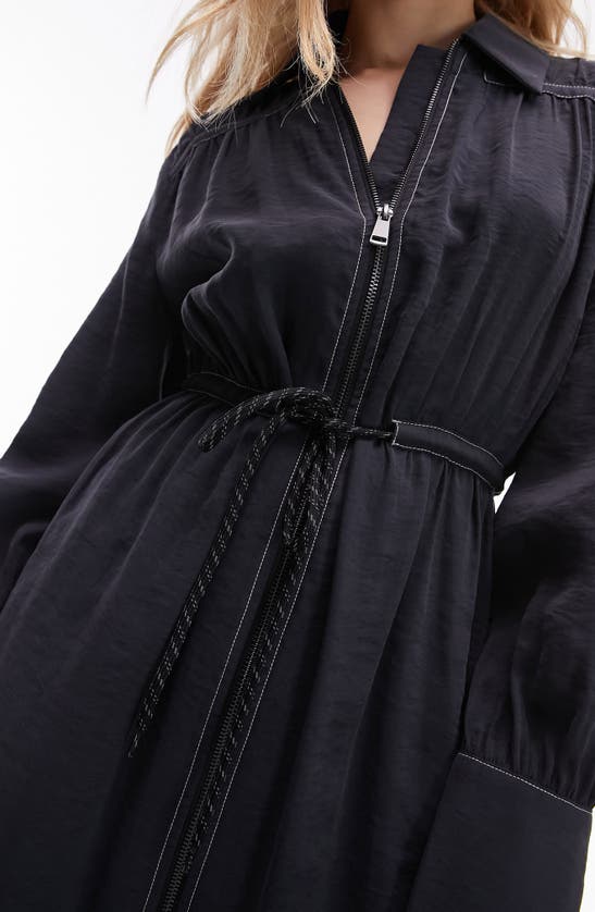 Shop Topshop Long Sleeve Midi Shirtdress In Black