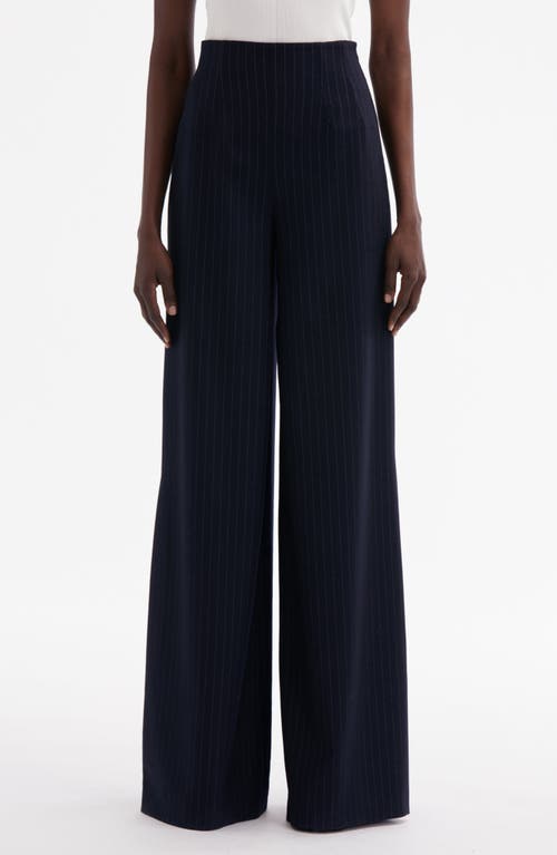 Oscar de la Renta Pinstripe Stretch Wool Wide Leg Pants Navy/White at Nordstrom,