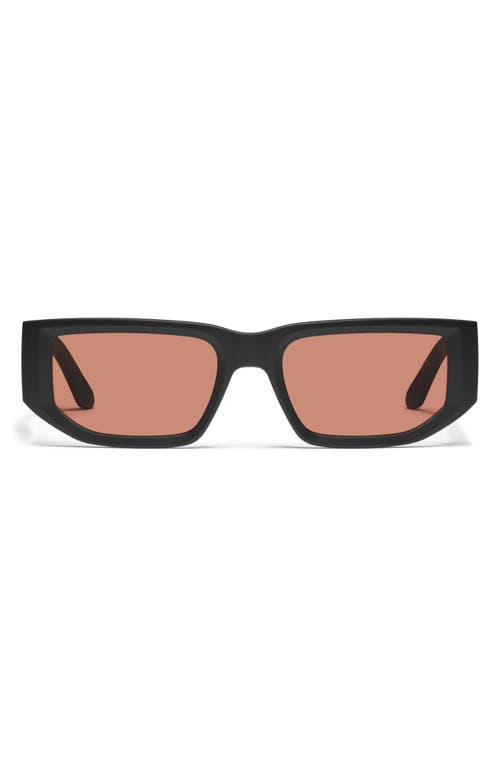 Quay Good Time 34mm Small Rectangular Sunglasses In Matte Black/dark Apricot