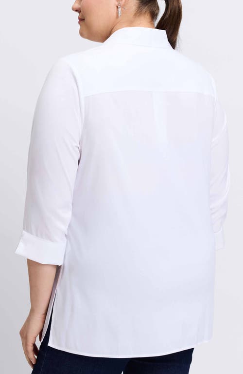 Shop Foxcroft Evelyn Three-quarter Sleeve Button-up Shirt In White