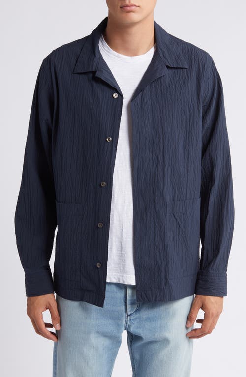 NN07 Hank 5721 Textured Notch Collar Button-Up Shirt Navy Blue at Nordstrom,