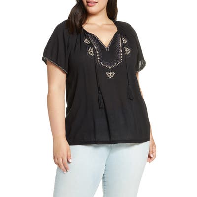 Plus Size Lucky Brand Embroidered Peasant Shirt