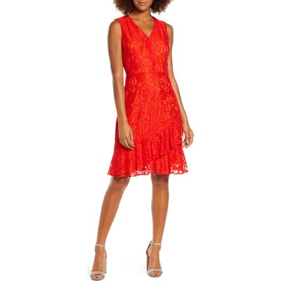 Sam Edelman Ruffle Tiered Lace Dress, Orange