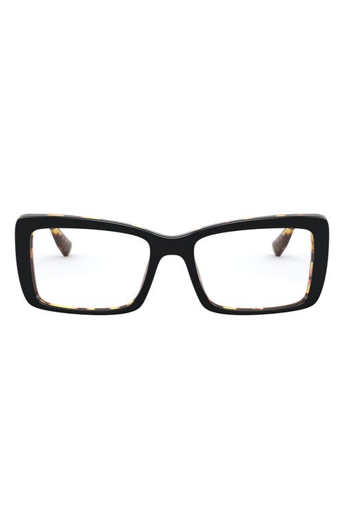 Miu Miu 52mm Rectangular Optical Glasses in Black/Light Havana/Demo Lens