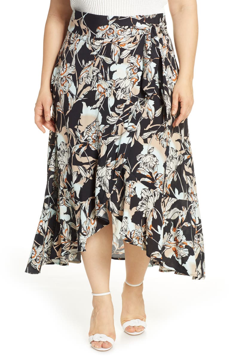 Leith Flowy Wrap Midi Skirt (Plus Size) | Nordstrom