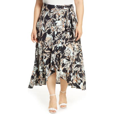 Plus Size Leith Flowy Wrap Midi Skirt, Black