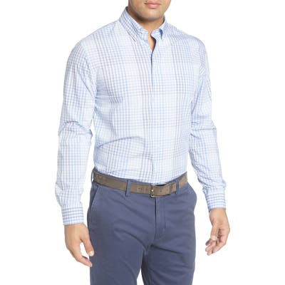 Johnnie-O Bradshaw Check Button-Down Performance Shirt, Blue
