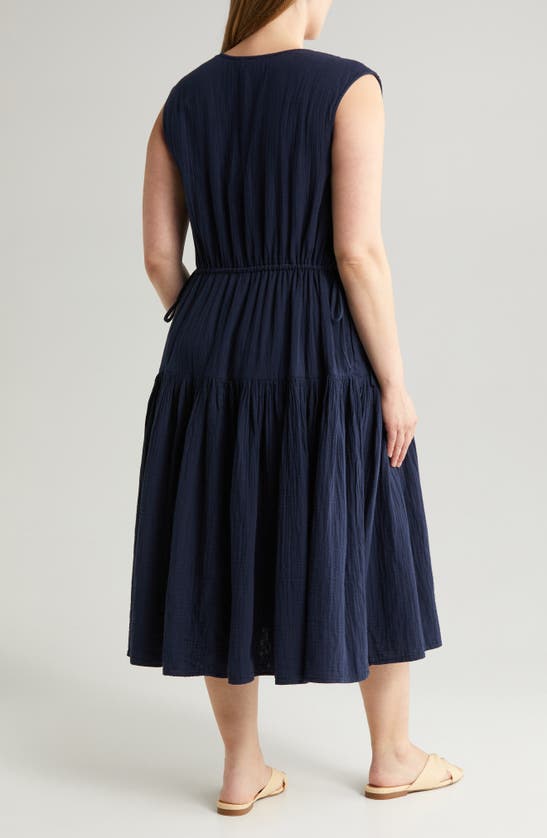 Shop Caslon (r) Tiered Cotton Midi Dress In Navy Blazer