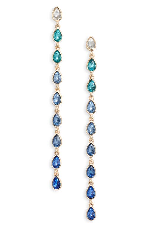 Teardrop Linear Drop Earrings in Blue Ombre- Gold