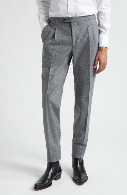 Pleated Virgin Wool Flannel Trousers in Light Grey