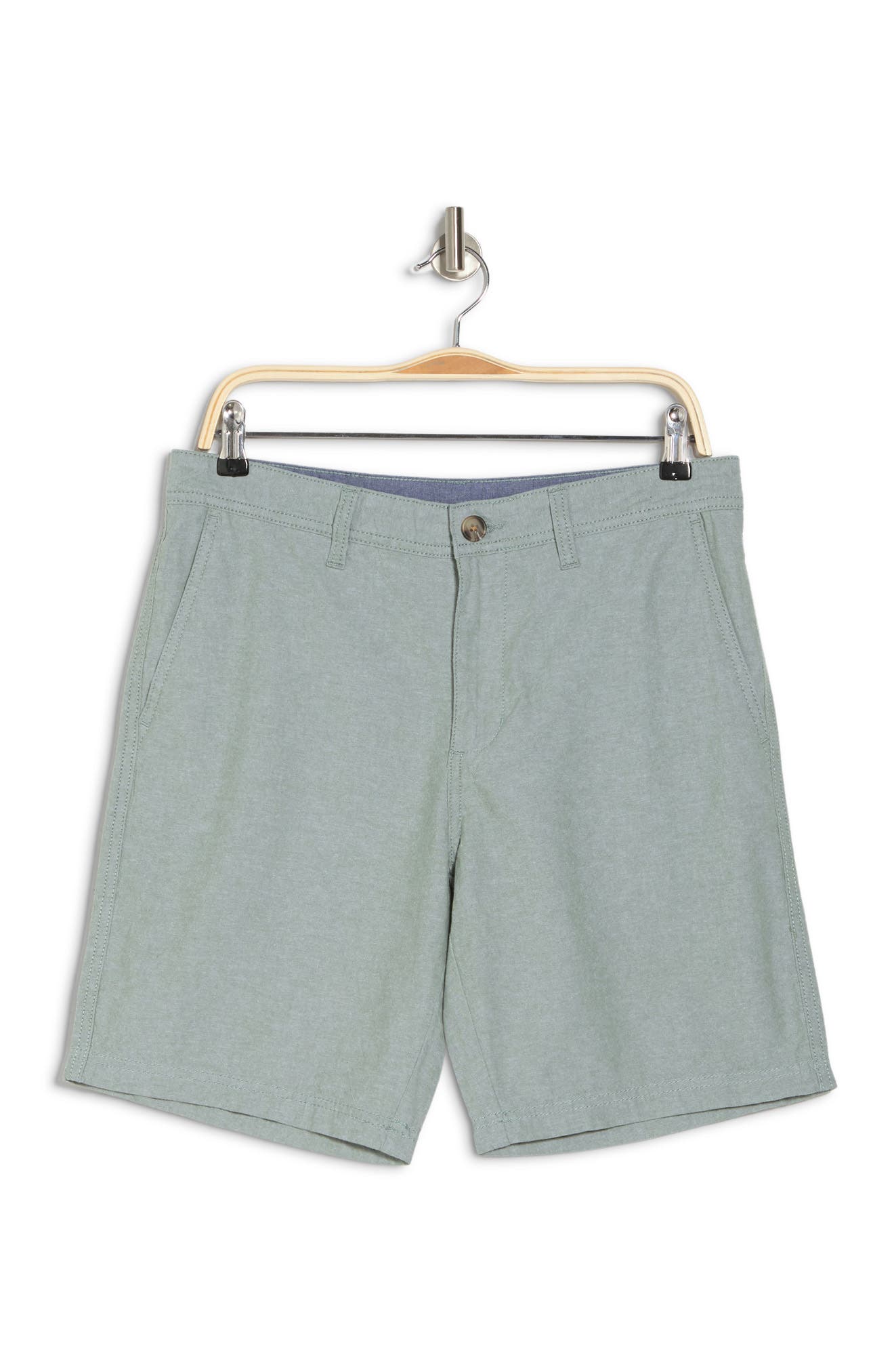 Wallin & Bros Flat Front Chambray Shorts In Green Hedge