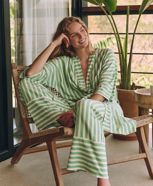 Shop Pact Organic Staycation Sleep Pant In Hideaway Stripe Jade