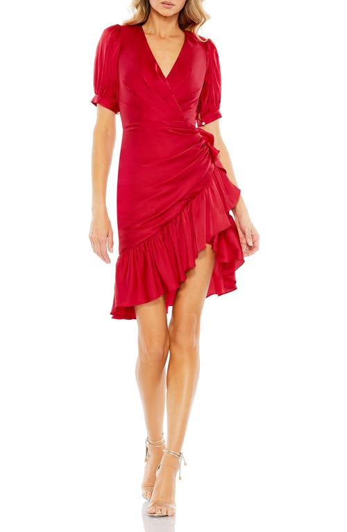 Wrap Front Satin Cocktail Dress in Rusty Red