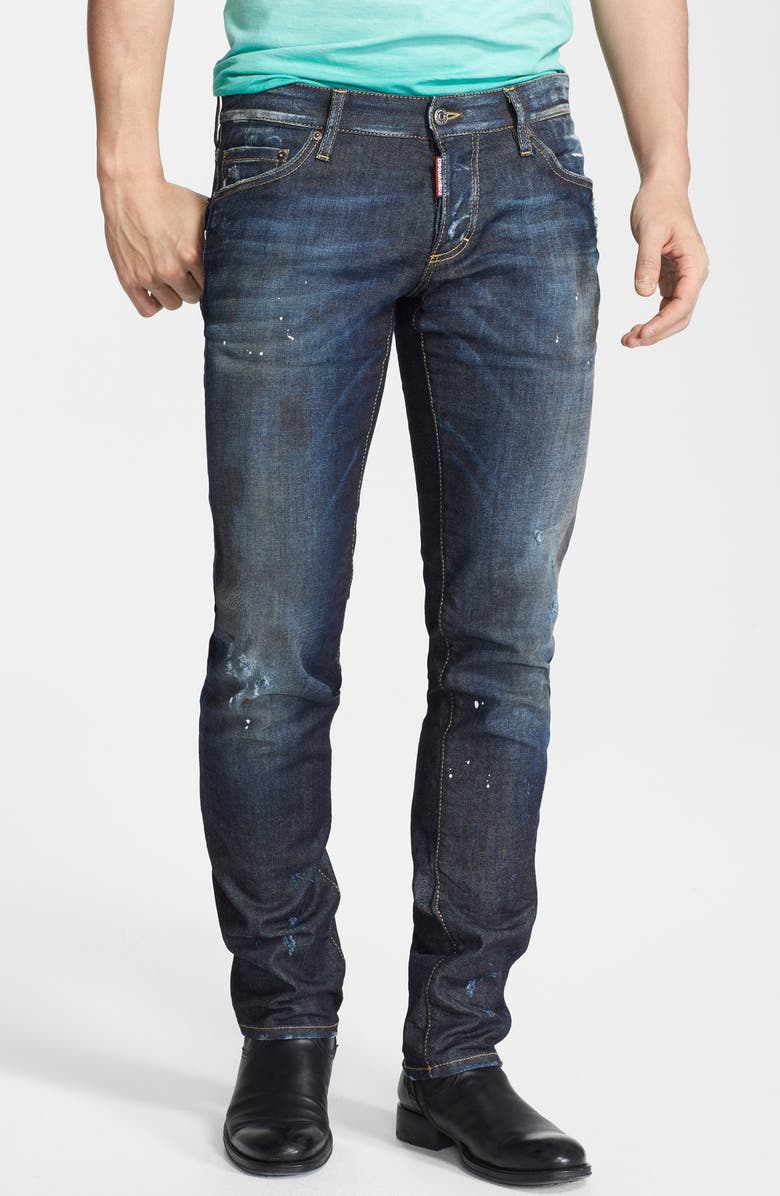 Dsquared2 Slim Fit Paint Splattered Jeans (Dark Wash) | Nordstrom