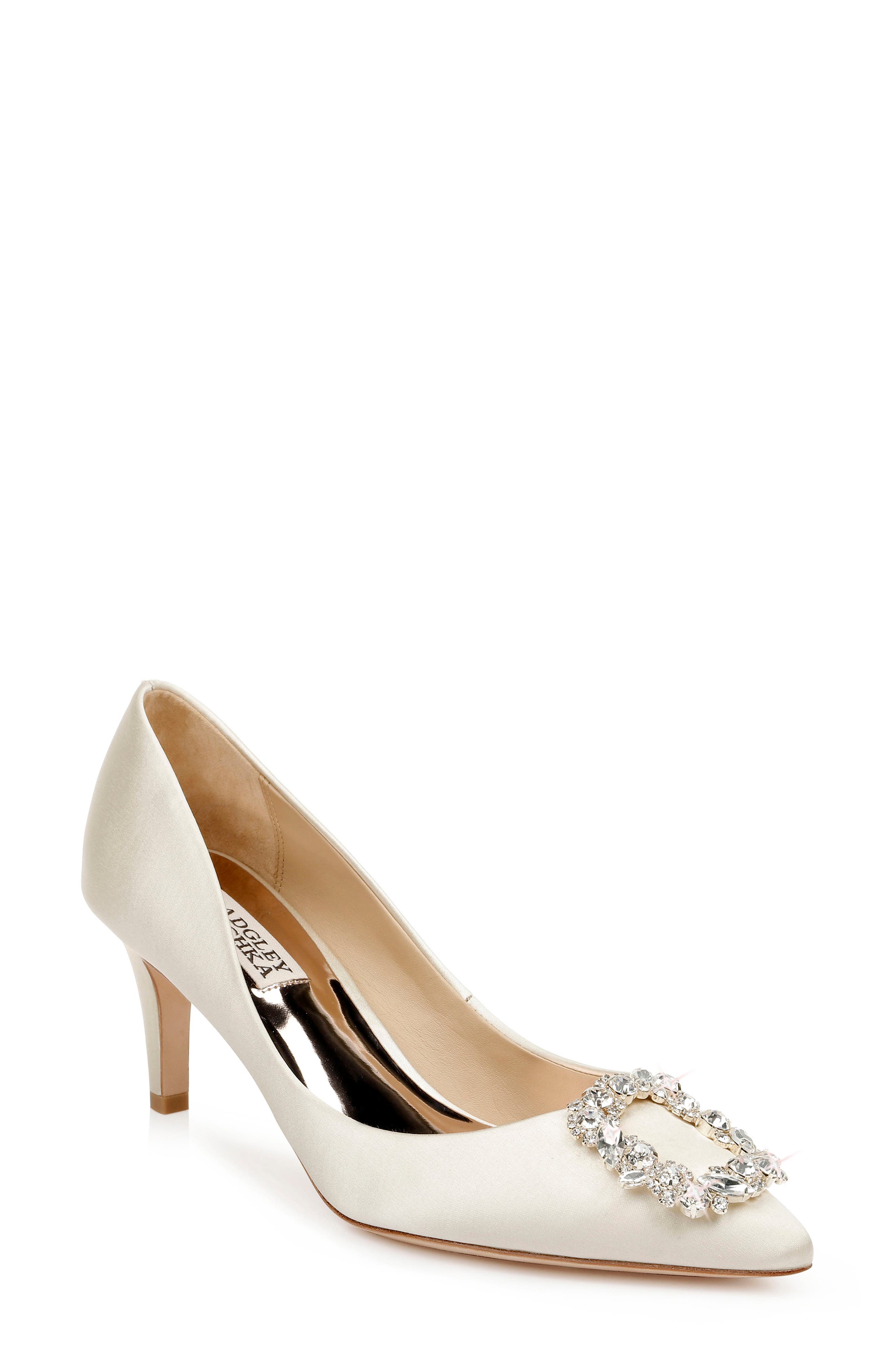 Badgley Mischka Collection Carrie Crystal Embellished Pump in Black Satin