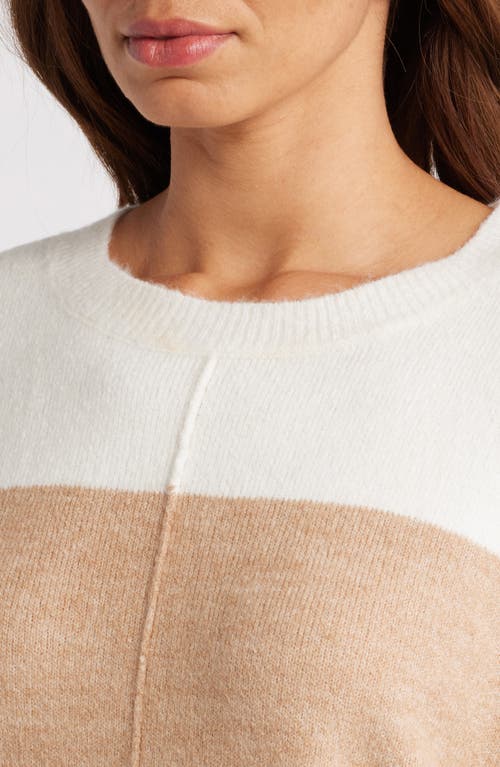 Shop Zoe And Claire Colorblock Crewneck Sweater In Khaki