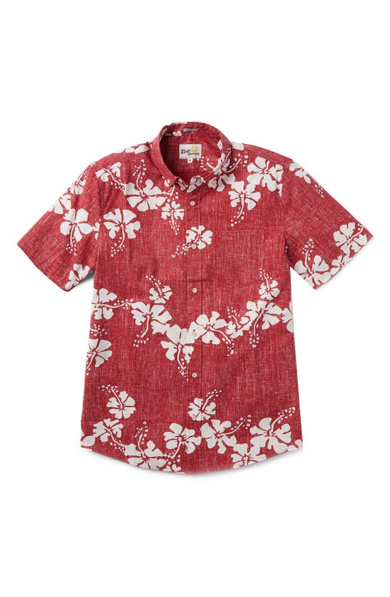 Shop Reyn Spooner 50th State Flower Tailored Fit Short Sleeve Button-down Shirt In Red