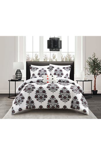 Chic Riley Floral Medallion Comforter Set In Gray