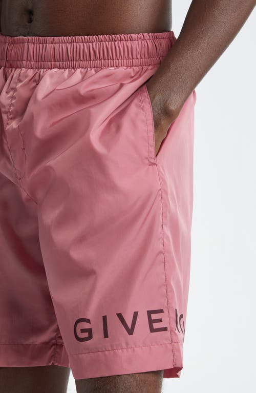 Shop Givenchy Long Nylon Swim Trunks In Old Pink