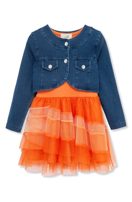 Peek Aren't You Curious Kids' Dress & Denim Jacket Set In Orange