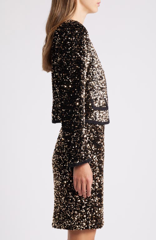 Shop Tahari Asl Sequin Open Front Jacket In Gold Black