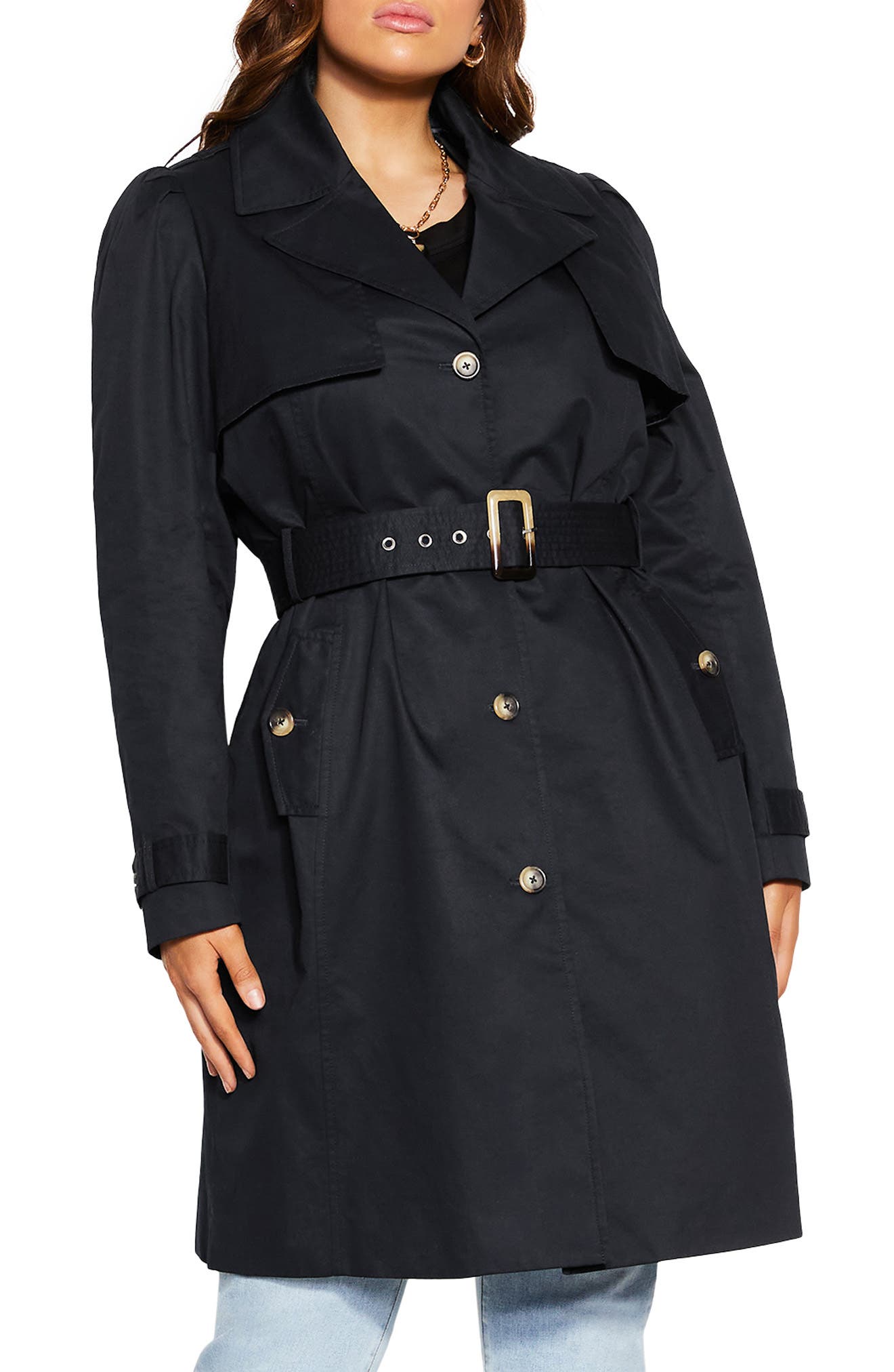 plus size long black trench coat