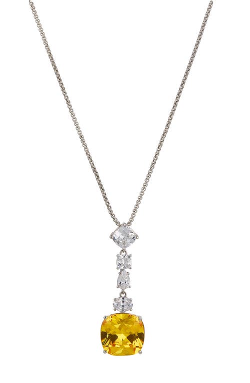 Nadri Soleil Yellow Cubic Zirconia Cushion Pendant Necklace in Rhodium at Nordstrom