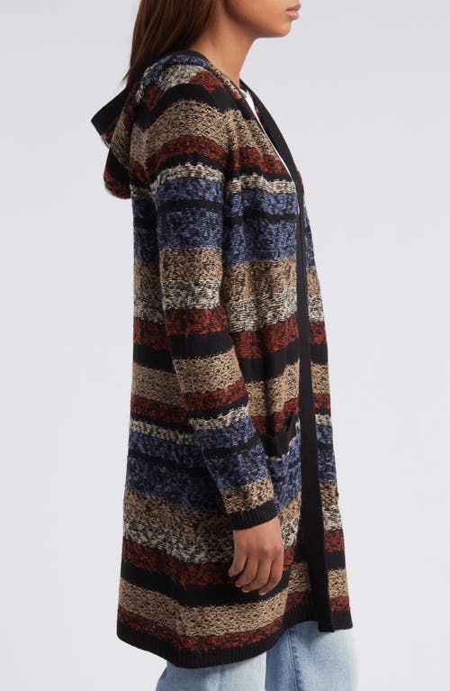 Shop Bobeau Jacquard Stripe Longline Hooded Cardigan In Blue Mix