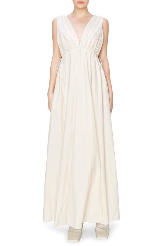 Shop Melloday Ruched Maxi Dress In Beige