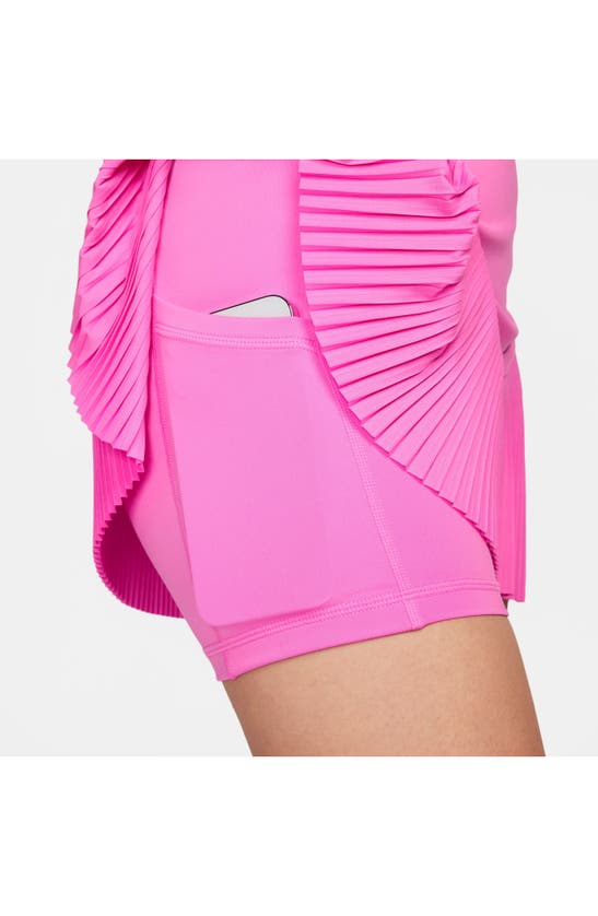 Shop Nike Dri-fit Pleated Miniskirt In Playful Pink/ White