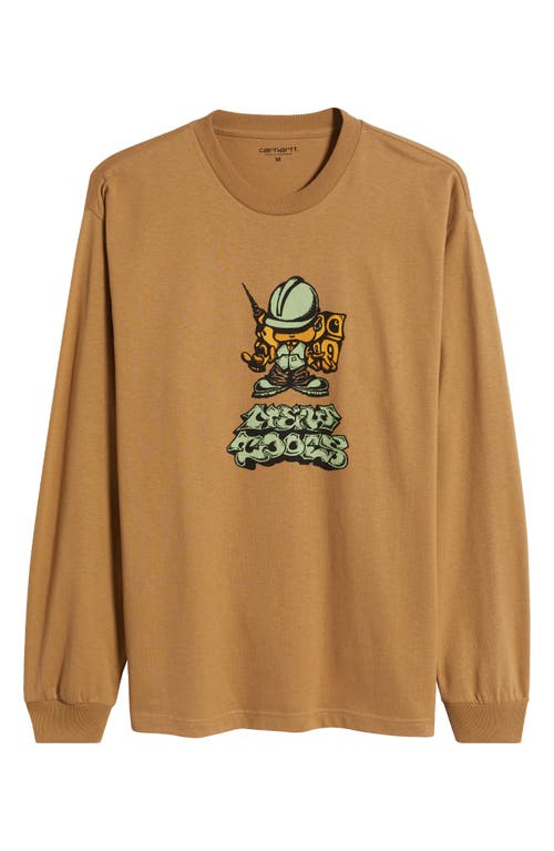 Shop Carhartt Work In Progress Drill Boy Long Sleeve Organic Cotton T-shirt In Peanut