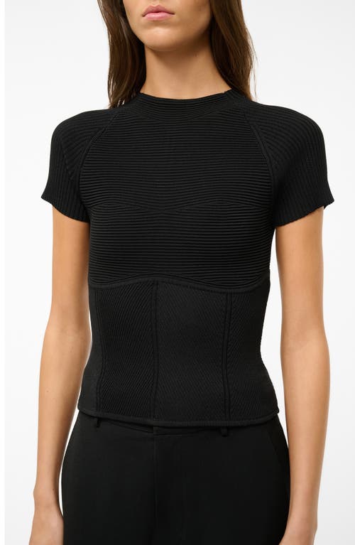 Shop Staud Tigereye Directional Rib Short Sleeve Sweater In Black