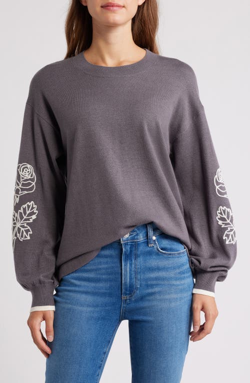 Bobeau Flower Embroidered Sweater in Charcoal 