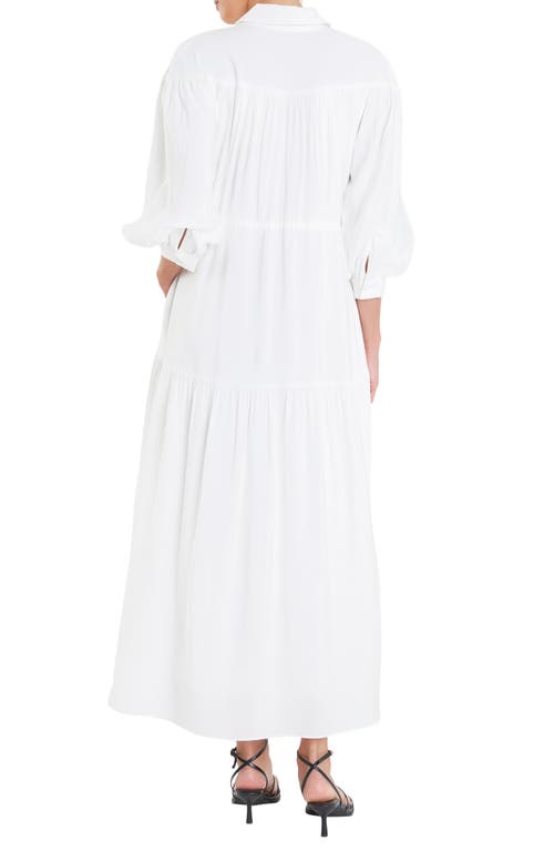 Shop English Factory Drawstring Waist Maxi Shirtdress In White