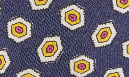 Drake's Hexason Geometric Print Silk Tie In Navy/yellow/red