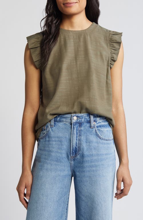 Ruffle Sleeve Top in Olive Drab