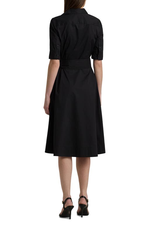 Ralph Lauren Lauren Belted Cotton Blend Shirtdress In Polo Black